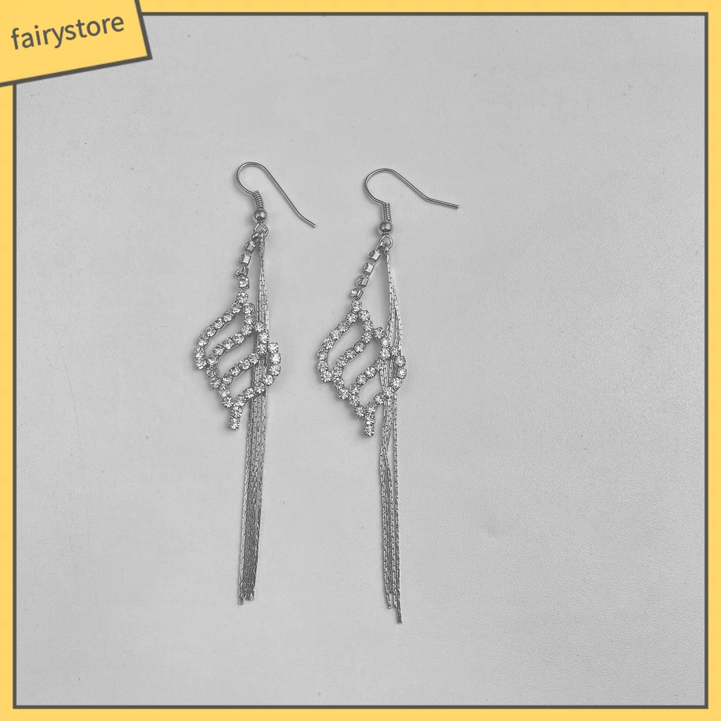 1 Đôi Bông Tai Dáng Dài Đính Đá Lấp Lánh Thời Trang Cho Nữ