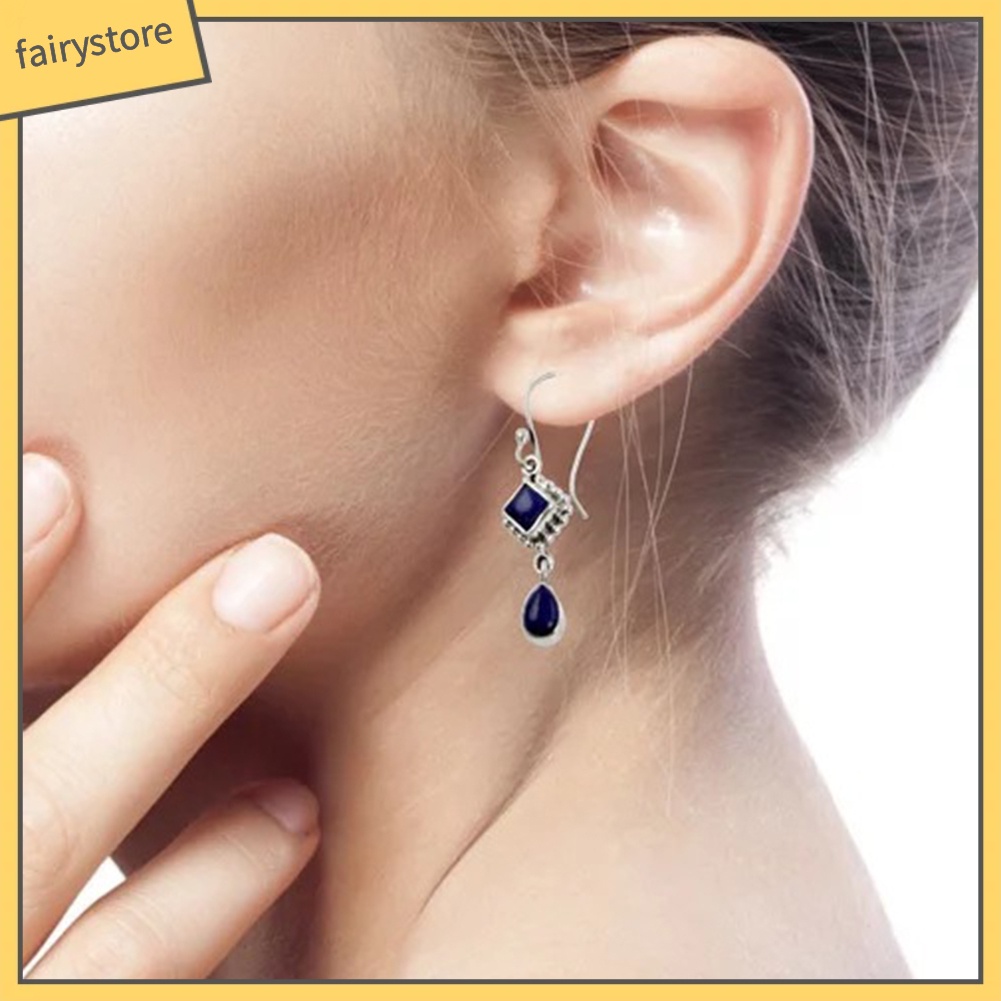 Khuyên Tai Móc Trang Sức Hình Quả Lê / Vuông Đính Đá Nhân Tạo Phong Cách Vintage