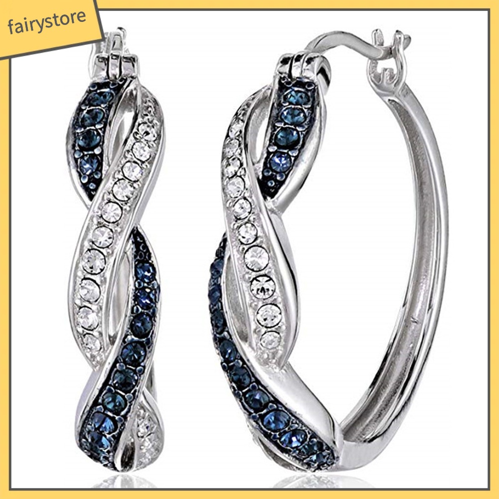 Khuyên Tai Tròn Hai Tông Màu Bằng Hợp Kim Đính Đá Thời Trang Dành Cho Nữ