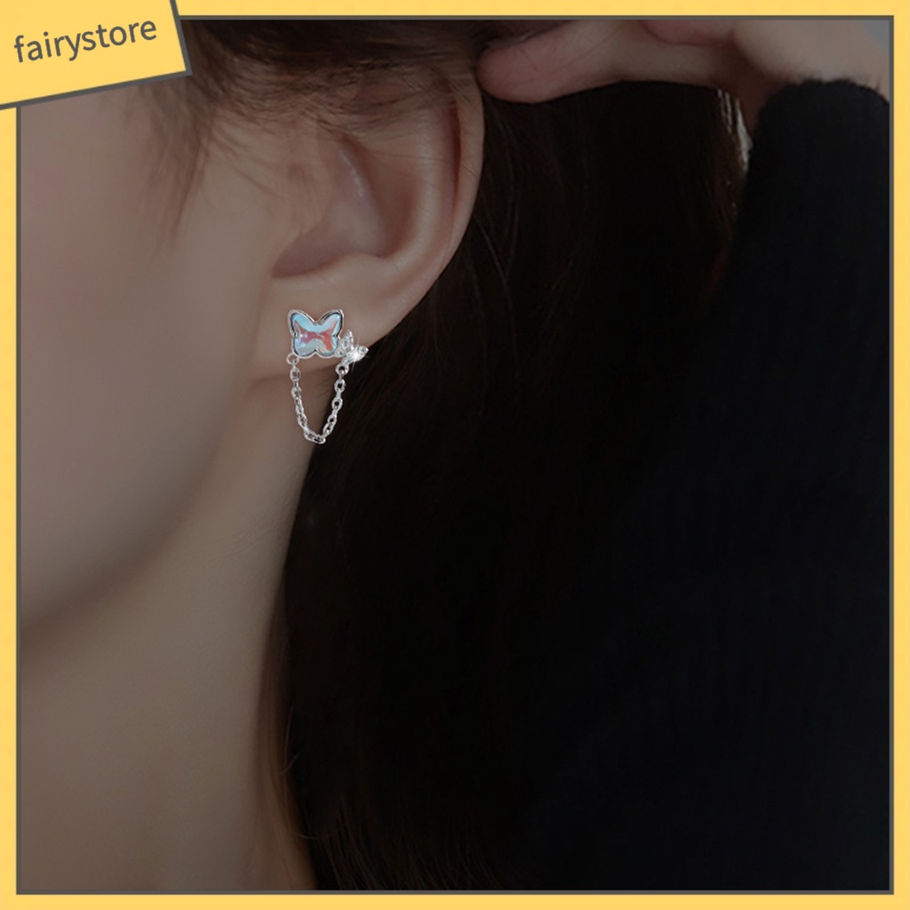 1 Đôi Bông Tai Mini Hình Bướm Đính Đá Mặt Trăng Nhân Tạo Thời Trang Dành Cho Nữ