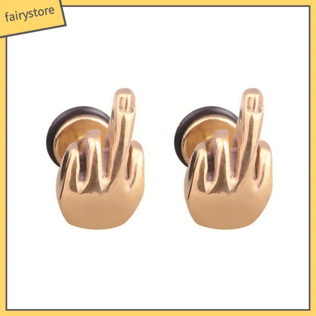 1 Đôi Khuyên Tai Hình Ngón Tay Giữa Bằng Thép Không Gỉ Không Gây Dị Ứng Phong Cách Punk Hiphop Thời Trang Cho Nam Và Nữ