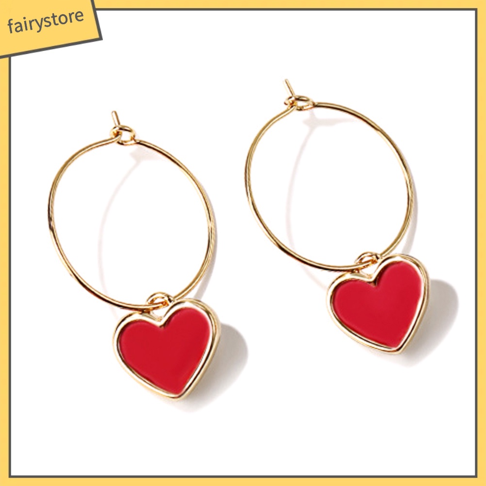 Bông Tai Hình Trái Tim Đỏ Thời Trang Dự Tiệc Cho Nữ