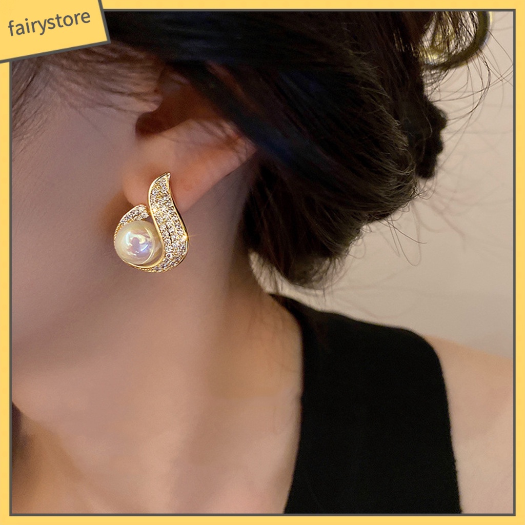 [FRO] 1 Cặp Bông Tai Hình Giọt Nước Đính Ngọc Trai Giả Mạ Điện Trang Trí Bắt Mắt Sang Trọng Không Dễ Rỉ Sét