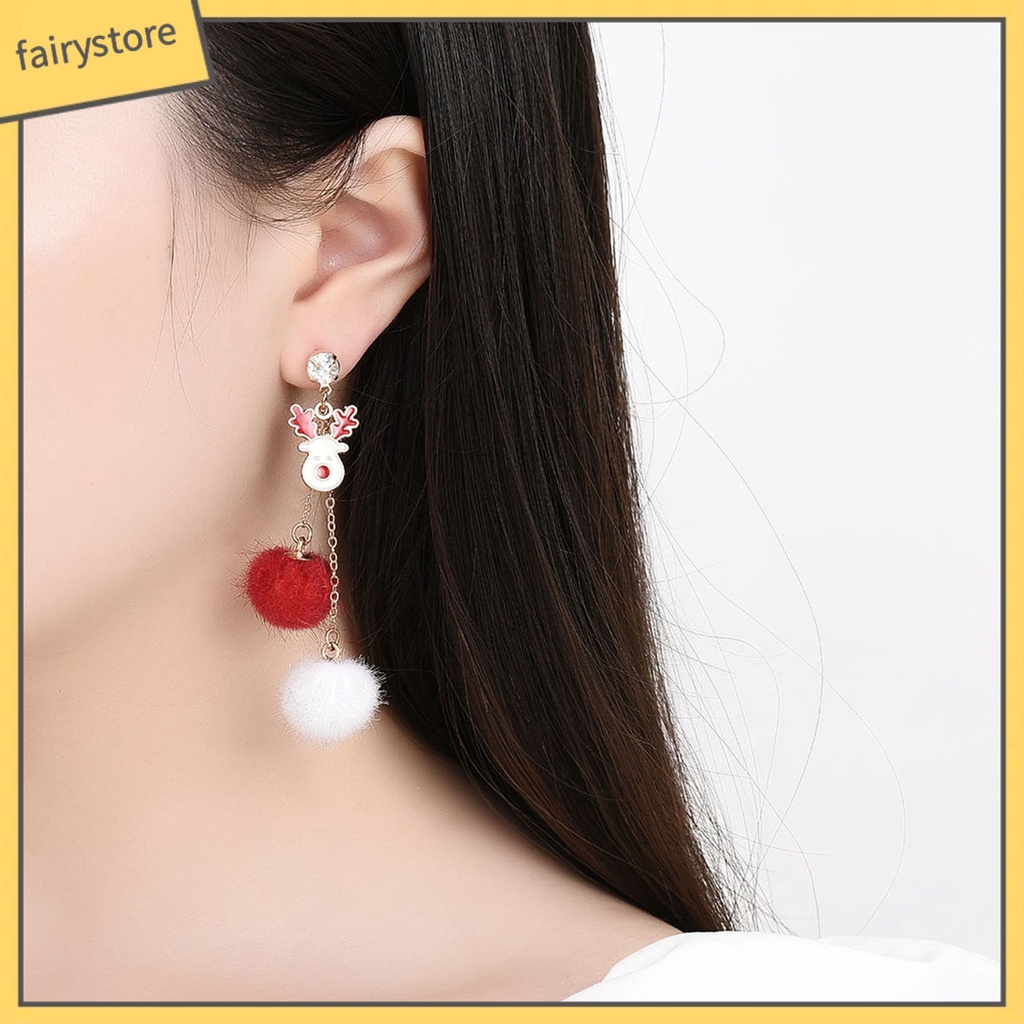 1 Đôi Bông Tai Hình Tuần Lộc Đính Đá Lấp Lánh Thời Trang