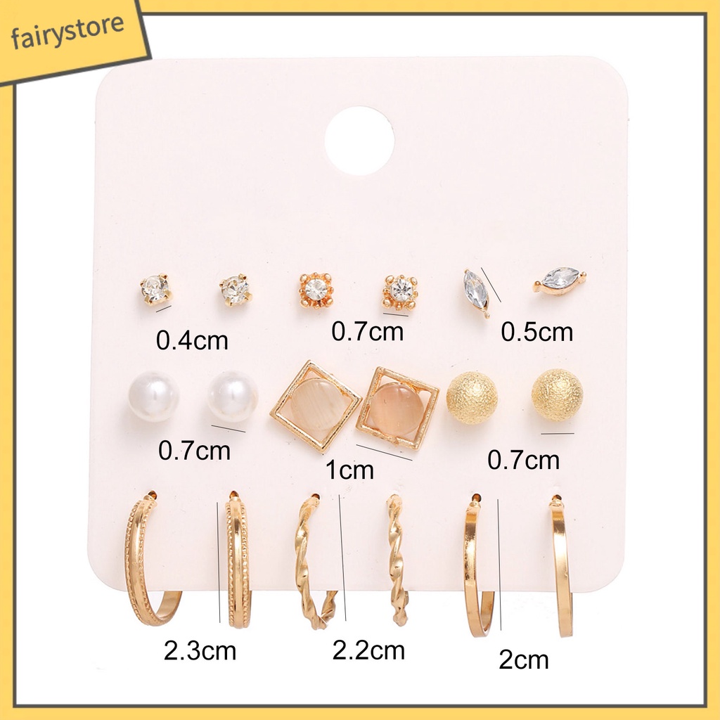 Set 9 Đôi Bông Tai Đính Đá / Ngọc Trai Giả Lấp Lánh Thời Trang Cho Nữ