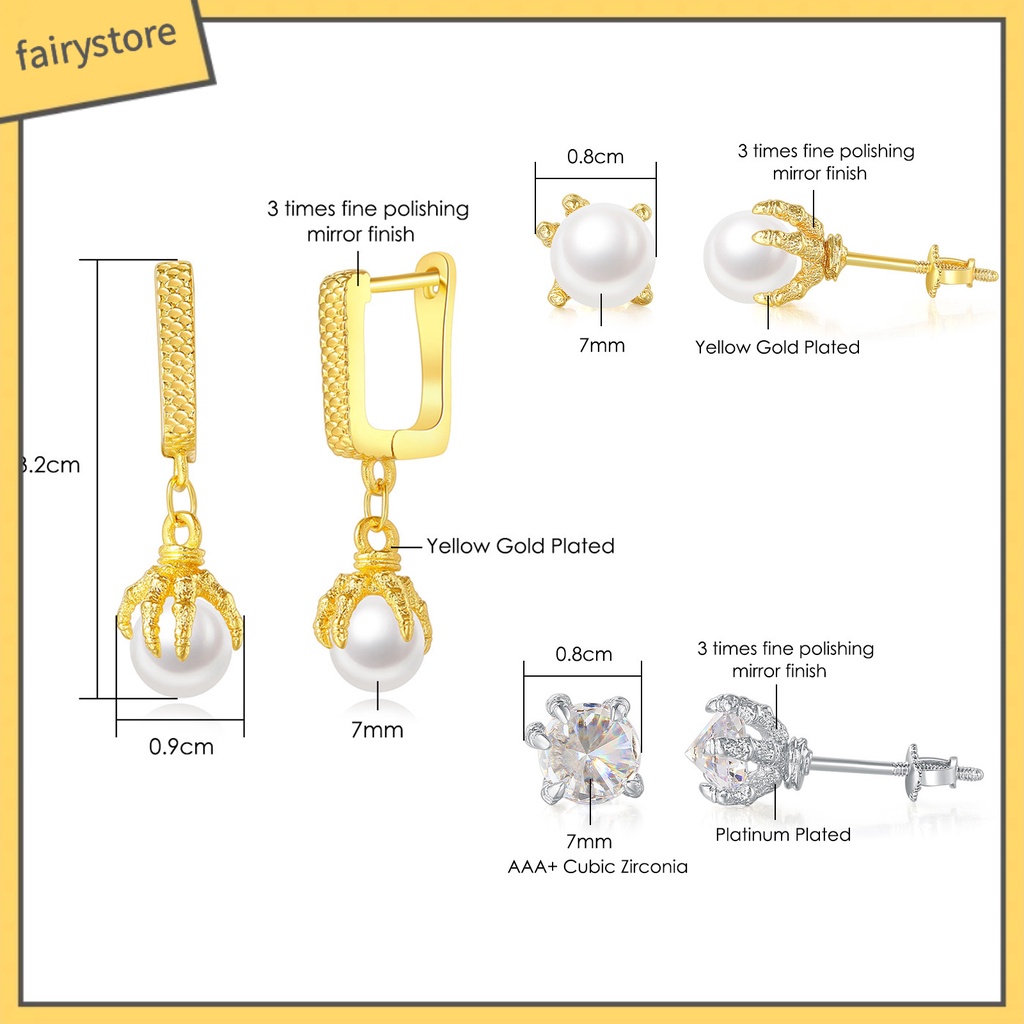 1 Đôi Bông Tai Hình Móng Vuốt Đính Ngọc Trai Nhân Tạo Phong Cách Hip Hop Dành Cho Nam Nữ