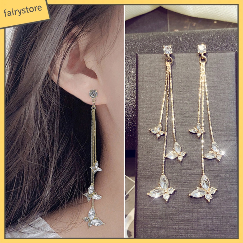 1 Đôi Bông Tai Hình Bướm Đính Pha Lê Giả Lấp Lánh Dành Cho Nữ