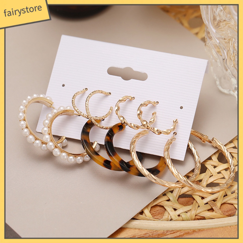 1 Bộ Bông Tai Tròn Đính Đá &amp; Ngọc Trai Nhân Tạo Cho Nữ