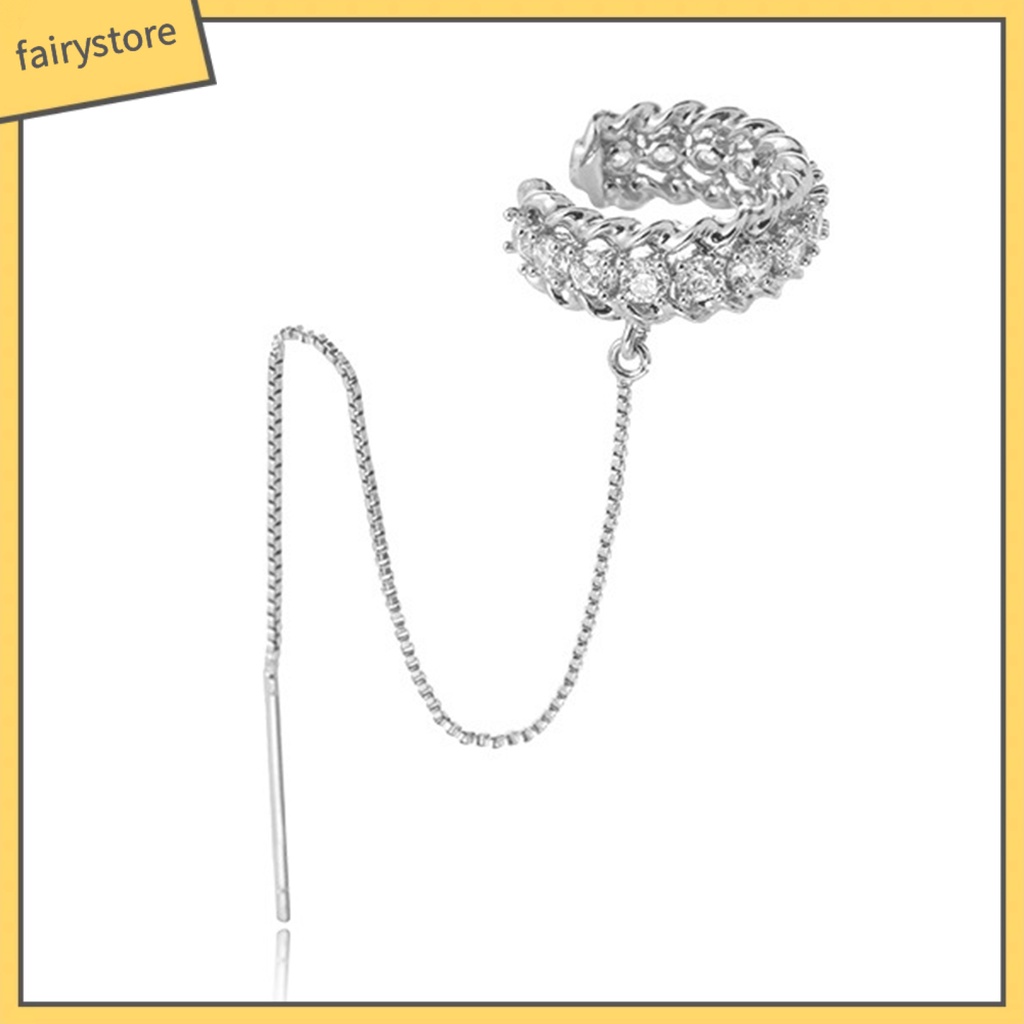 [FRO] 1 Bông Tai Kẹp Hình Khối Lập Phương Đính Đá Zircon Cổ Điển Tua Rua Trang Sức Dự Tiệc Cưới