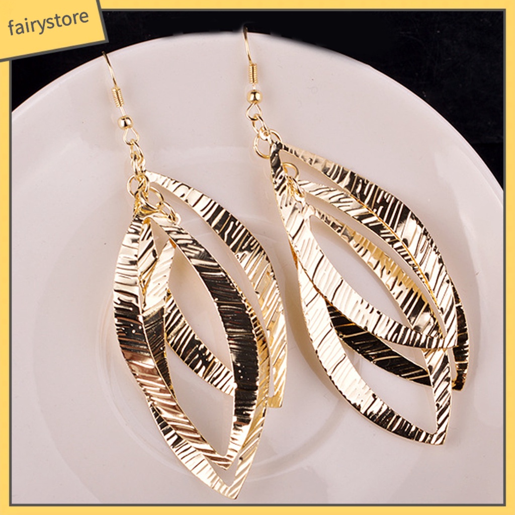 1 Đôi Bông Tai Dáng Dài Hình Chiếc Lá Bằng Hợp Kim Thân Thiện Với Da Chống Mòn Thời Trang Cho Nữ