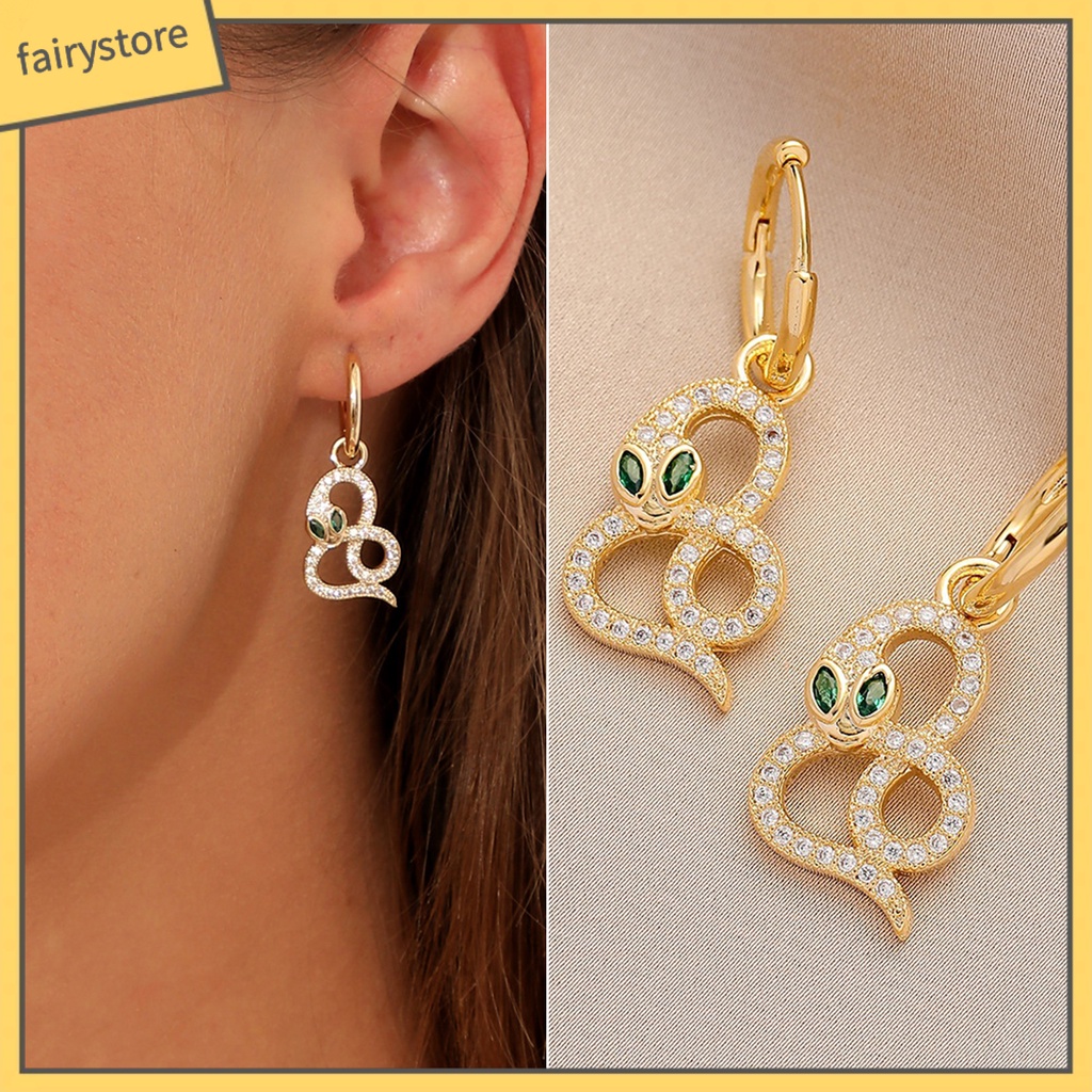 [FRO] 1 Đôi Bông Tai Hình Rắn Đính Đá Lấp Lánh Trang Sức Dự Tiệc