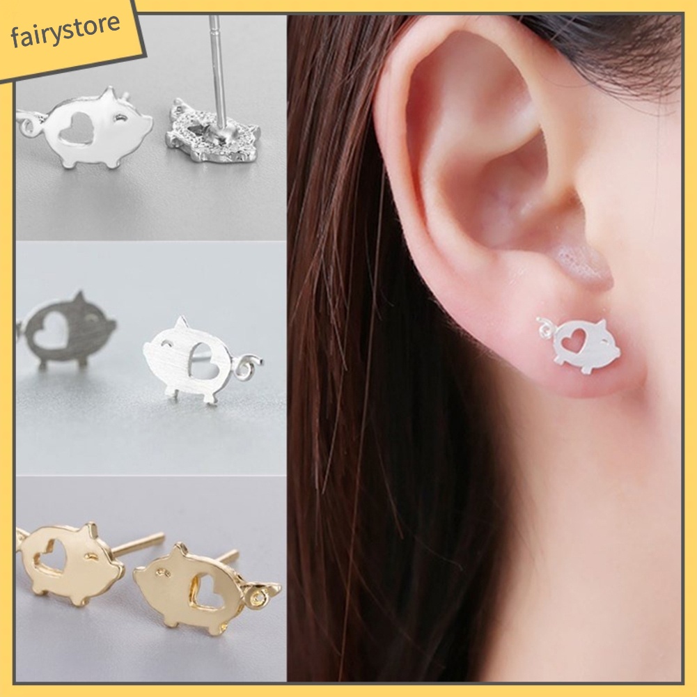 Bông Tai Hình Chú Heo Hoạt Hình Trái Tim Rỗng Thời Trang Cho Nữ