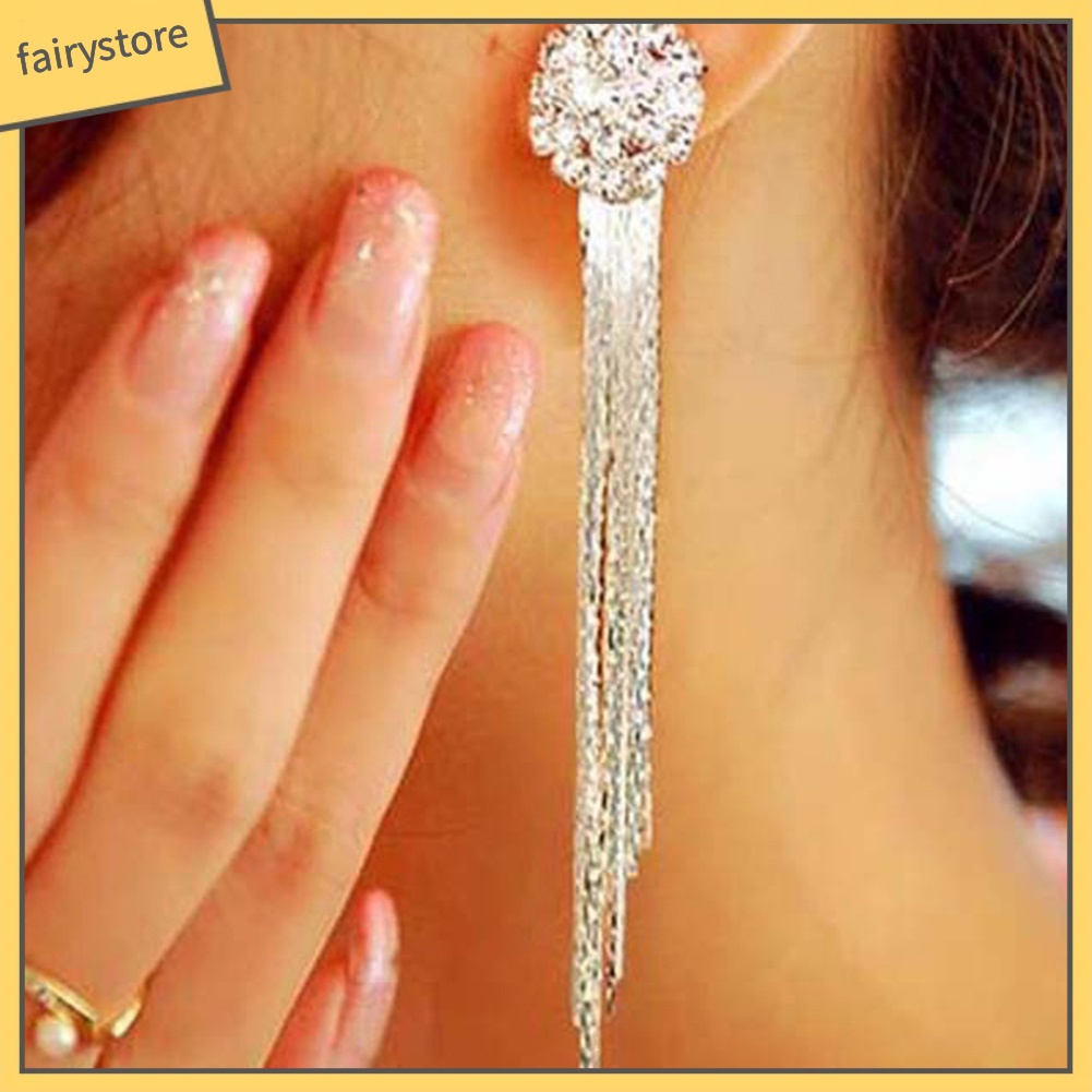 Bông Tai Dài Đính Đá Lấp Lánh Thời Trang Dành Cho Nữ