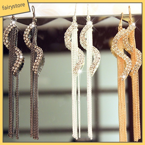 Bông Tai Dài Hình Chữ S Đính Đá Thời Trang Dành Cho Nữ