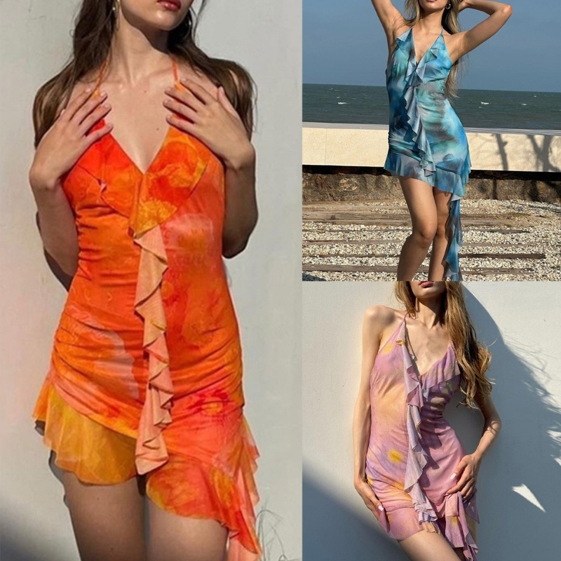 Đầm Cổ Chữ V Hở Lưng Vạt Không Đều Có Ruy Băng Cho Nữ