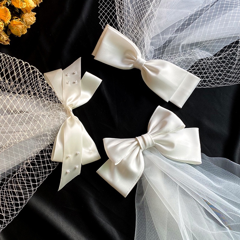 1 Kẹp Tóc Nơ Lưới Satin Màu Trắng Dành Cho Cô Dâu