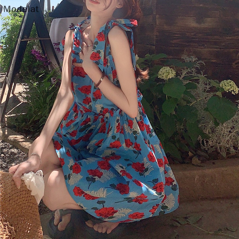 Mfc Đầm Mini Không Tay In Hoa Phong Cách Pháp Ngọt Ngào Cho Nữ