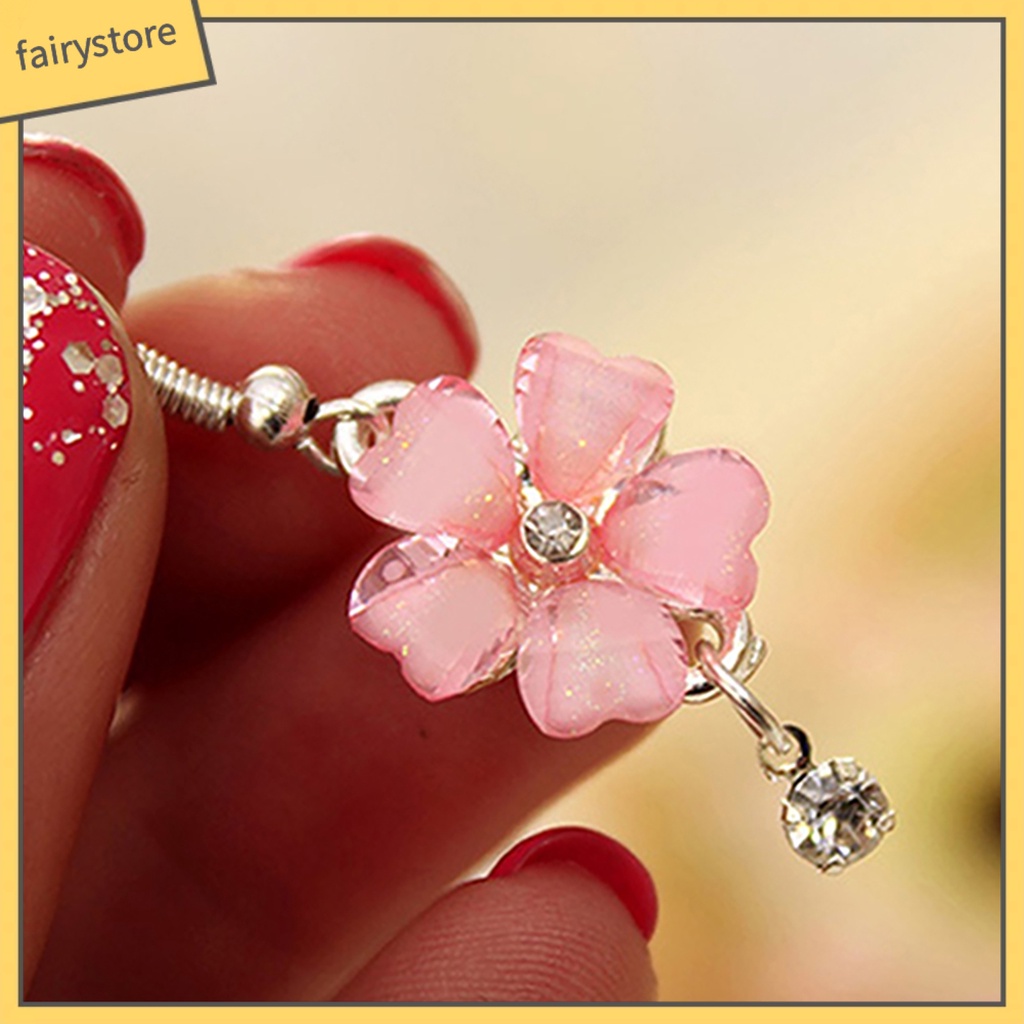 Bông Tai Móc Hình Cánh Hoa Đính Đá Trang Nhã Dành Cho Nữ