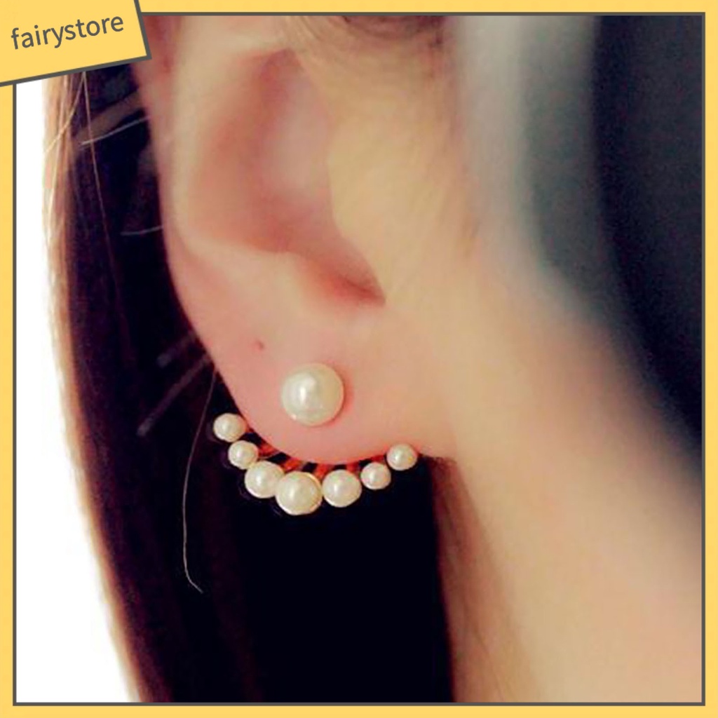 [FRO] 1 Đôi Bông Tai Hai Mặt Đính Ngọc Trai Giả Trang Sức Trước Và Sau Cho Lễ Hội