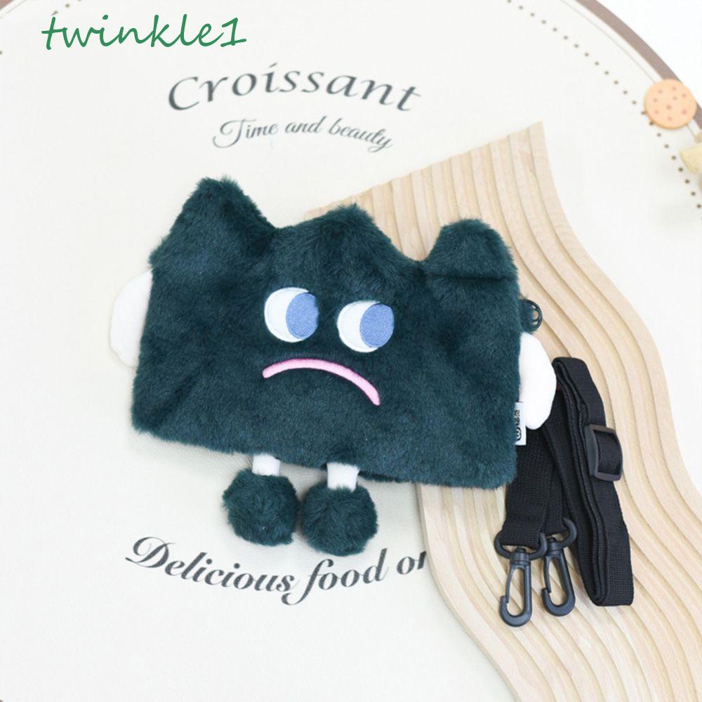 Túi Xách Đeo Vai Vải Lông Mềm Mại Họa Tiết Cảm Xúc Lấp Lánh Dễ Thương Có Thể Điều Chỉnh Dây