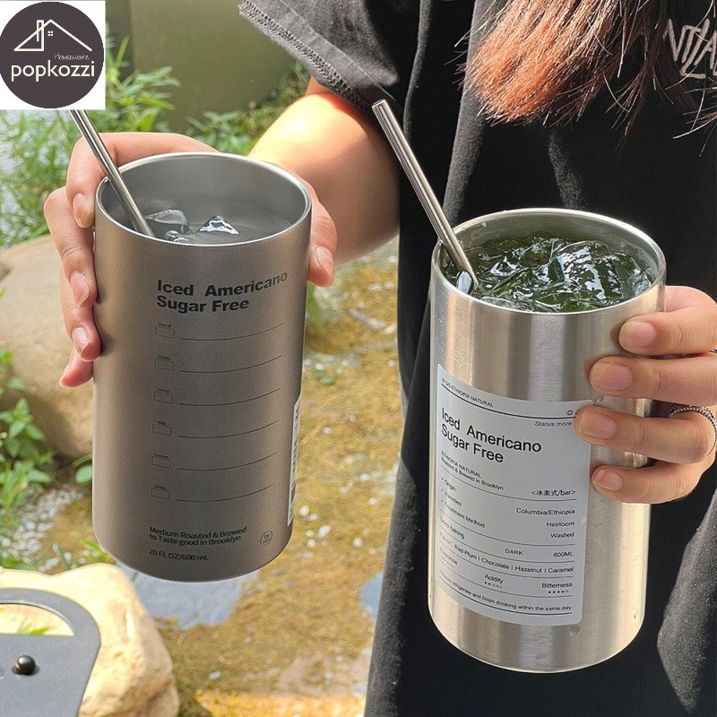 Popkozzi Ly giữ nhiệt iced americano inox 304 cao cấp không gỉ, cốc uống nước giữ nhiệt có ống hút tiện lợi Cốc Uống Cà Phê
