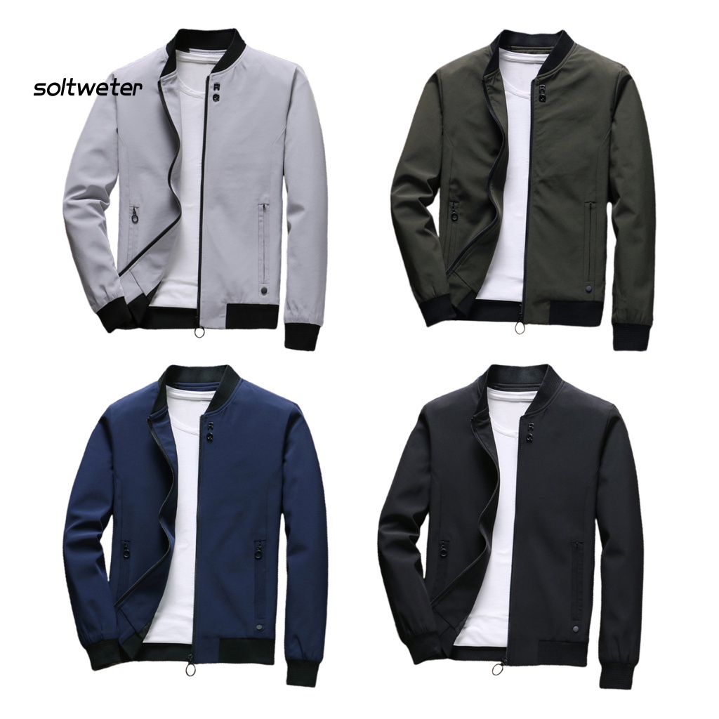 Áo Khoác Bóng Chày Cổ Đứng Tay Dài Màu Trơn Dáng Ôm Thời Trang Mùa Thu Cho Nam