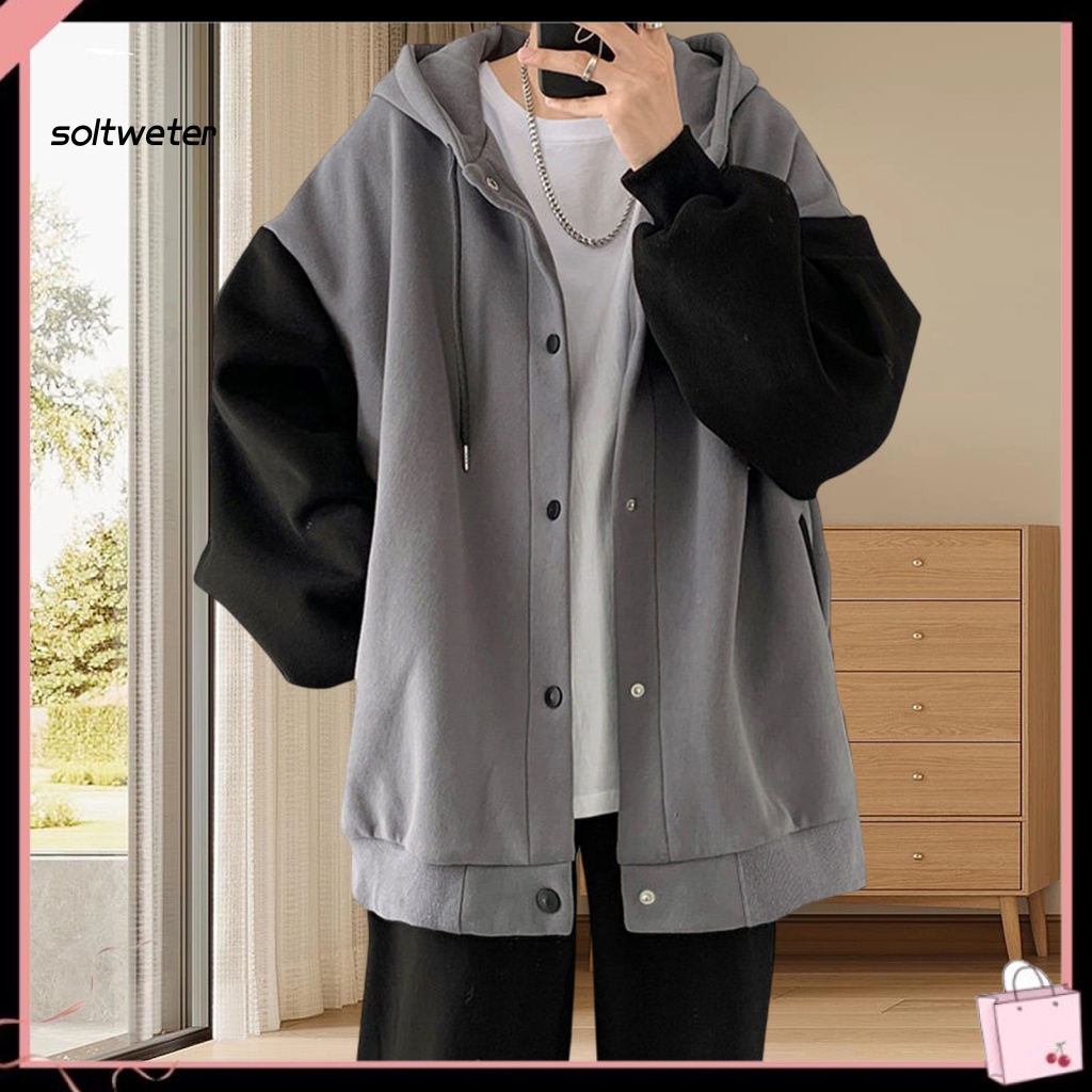 St Áo Khoác Dáng Rộng Tay Dài Chắp Vá Màu Khối Một Hàng Nút Thời Trang Xuân Thu Đường Phố Unisex