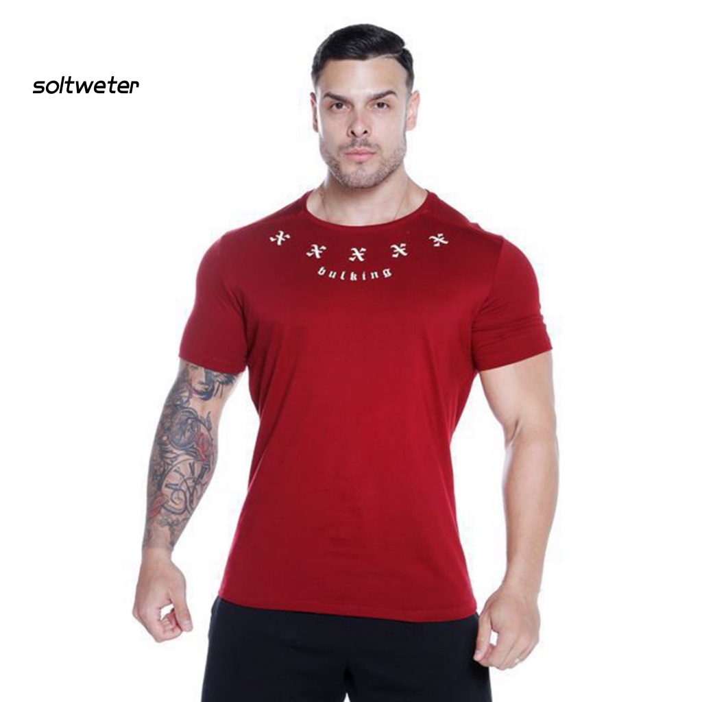 Áo Thun Tay Ngắn Cổ Tròn In Chữ Chất Liệu Co Giãn Nhanh Khô Thời Trang Mùa Hè Cho Nam