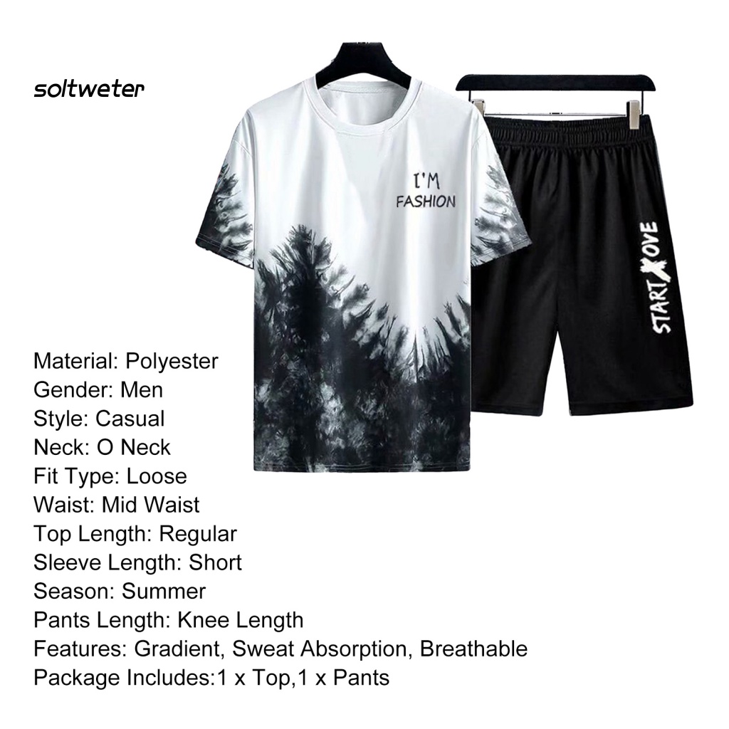 Bộ Trang Phục 2 Mảnh Gồm Áo Thun Tay Ngắn Cổ Tròn Màu Sắc Gradient Thời Trang Mùa Hè Cho Nam