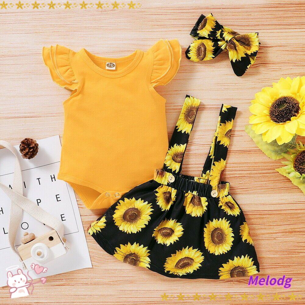 Bộ 3 Món Áo Liền Quần / Đầm Tay Bèo In Hoa Dành Cho Bé Gái