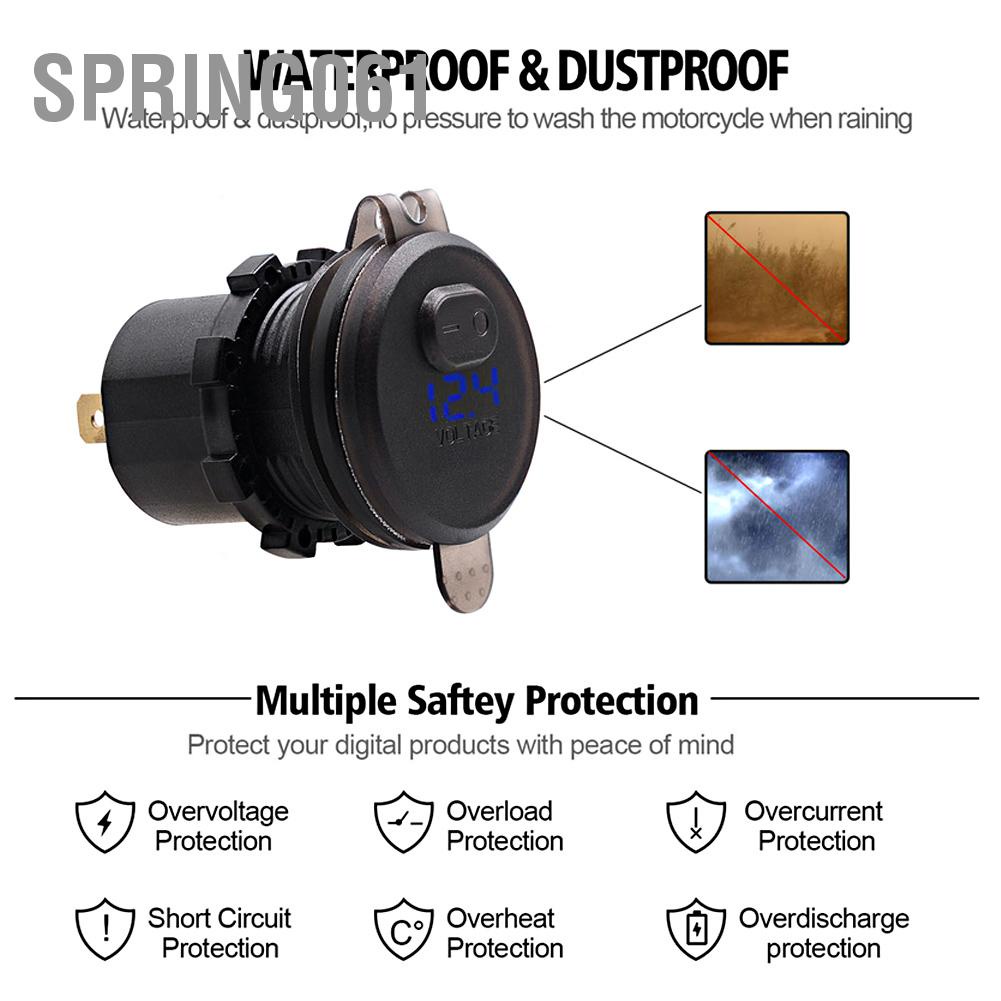 Spring061 Bộ sạc điện thoại kỹ thuật số LED 12V IP66 2.4A chuyển đổi công tắc độc lập với dòng 23 6in
