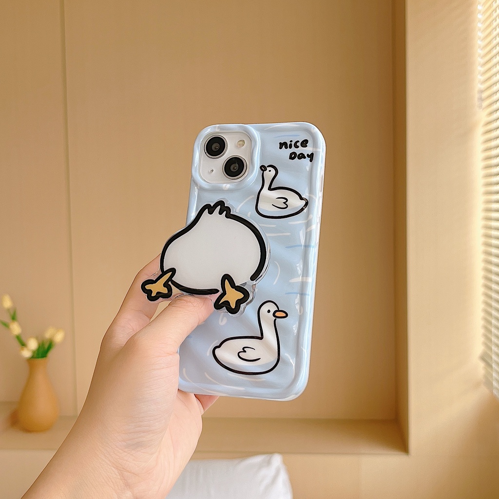 Ốp Điện Thoại Nhựa PC Cứng Hình Vịt Lặn Biển Màu Trong Suốt Gắn Giá Đỡ iPhone 11 13 12 14 Pro Max