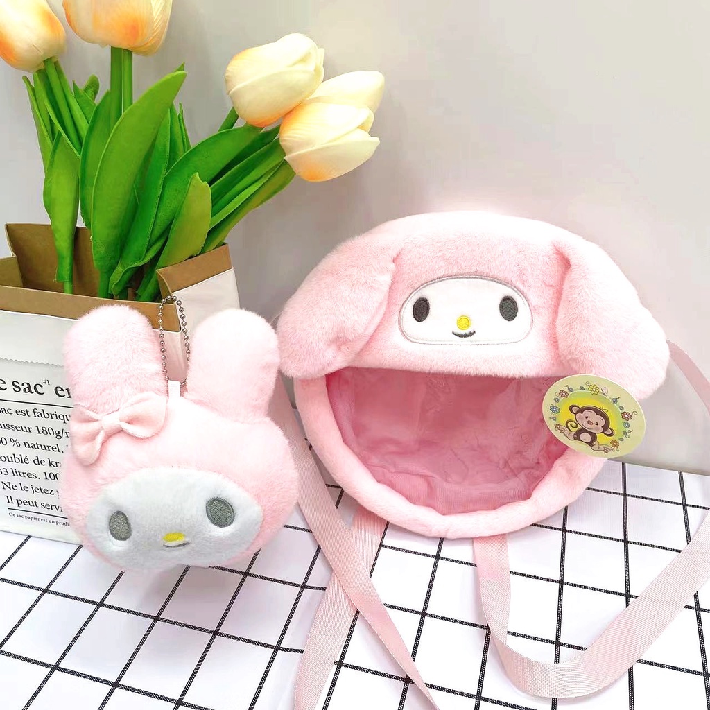 Sanrio Túi Đeo Chéo Hình Búp Bê Cinnamoroll Kuromi Nhồi Bông Mềm Mại Có Khóa Kéo Đựng Điện Thoại
