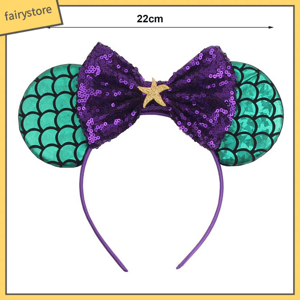 Băng Đô Cài Tóc Hình Tai Chuột Đính Kim Sa Lấp Lánh Màu Sắc Tương Phản Cho Bé Gái