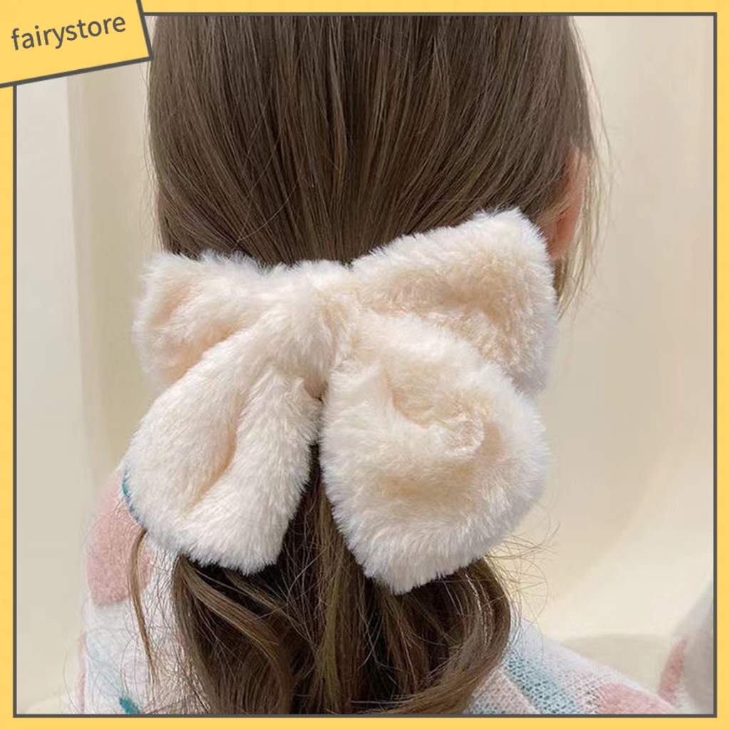 [FRO] Kẹp Tóc Đính Nơ Lớn Phủ Lông Co Giãn Không Trơn Nhẹ Nhàng Thủ Công Tinh Tế Trang Điểm Cho Bé Gái