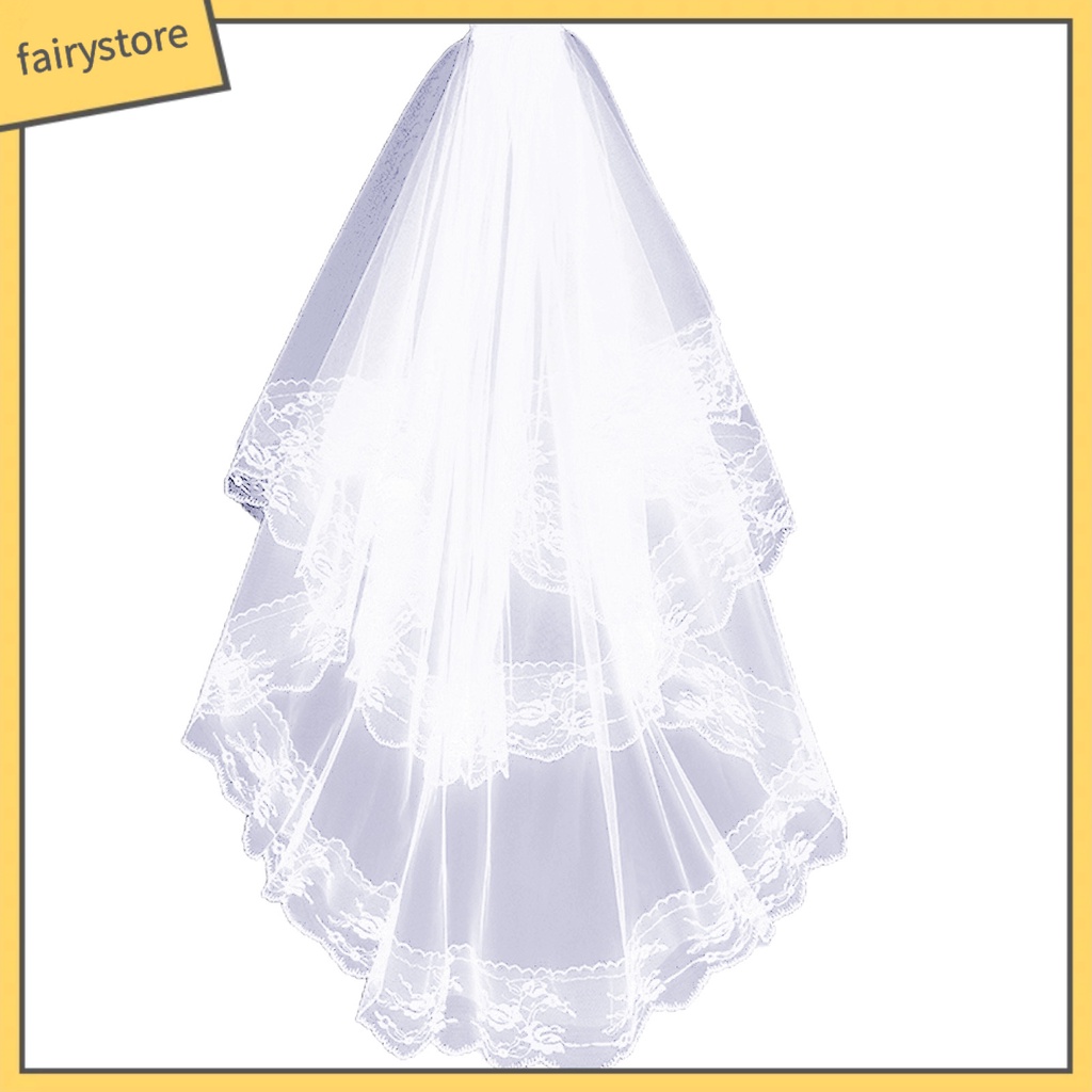 Mạng Che Mặt Hai Lớp Phối Ren Gọn Nhẹ Dễ Phối Đồ Kèm Lược Cài Tóc Cho Cô Dâu