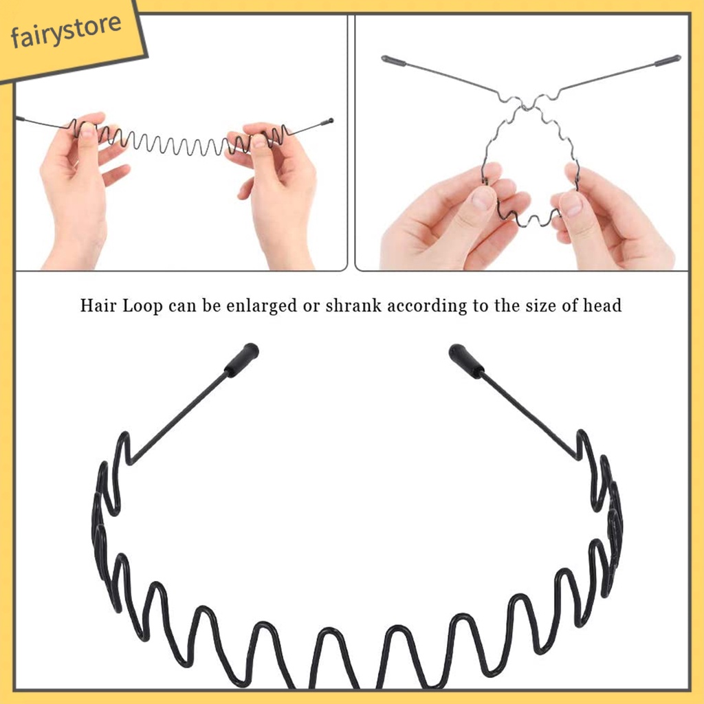 Set 9 Băng Đô Cài Tóc Rửa Mặt / Trang Điểm Hình Gợn Sóng Màu Đen Co Giãn