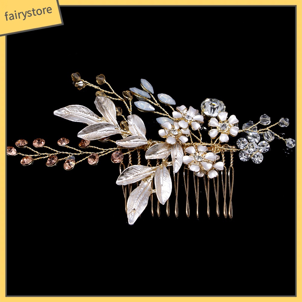 Lược Cài Tóc Hình Hoa Đính Đá Trang Nhã Cho Cô Dâu