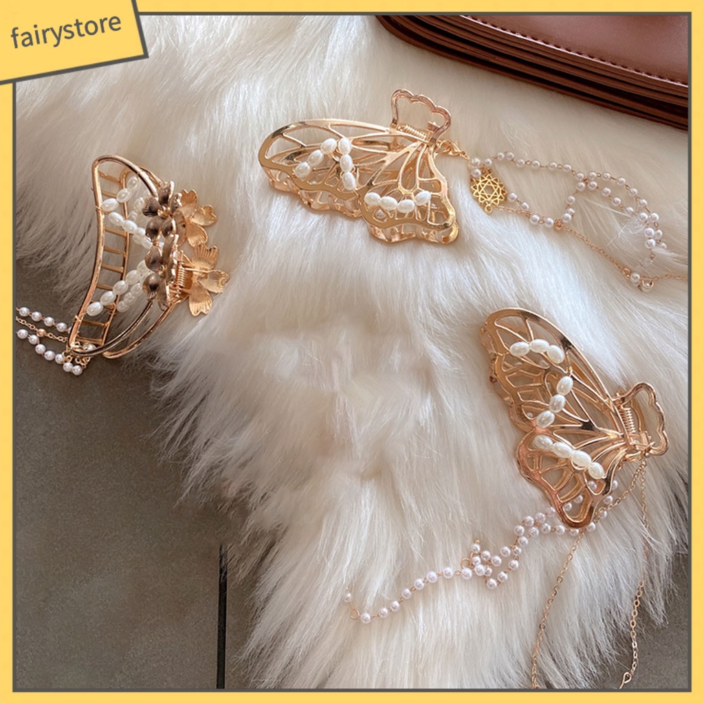 Kẹp Tóc Hình Bướm Đính Ngọc Trai Giả Co Giãn Dành Cho Nữ