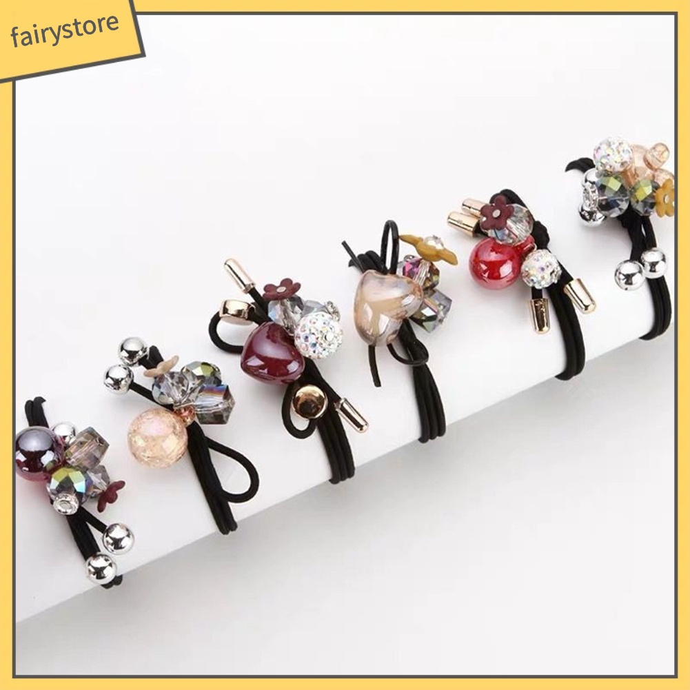 Set 6 Dây Cột Tóc Co Giãn Đính Đá Thời Trang Cho Nữ