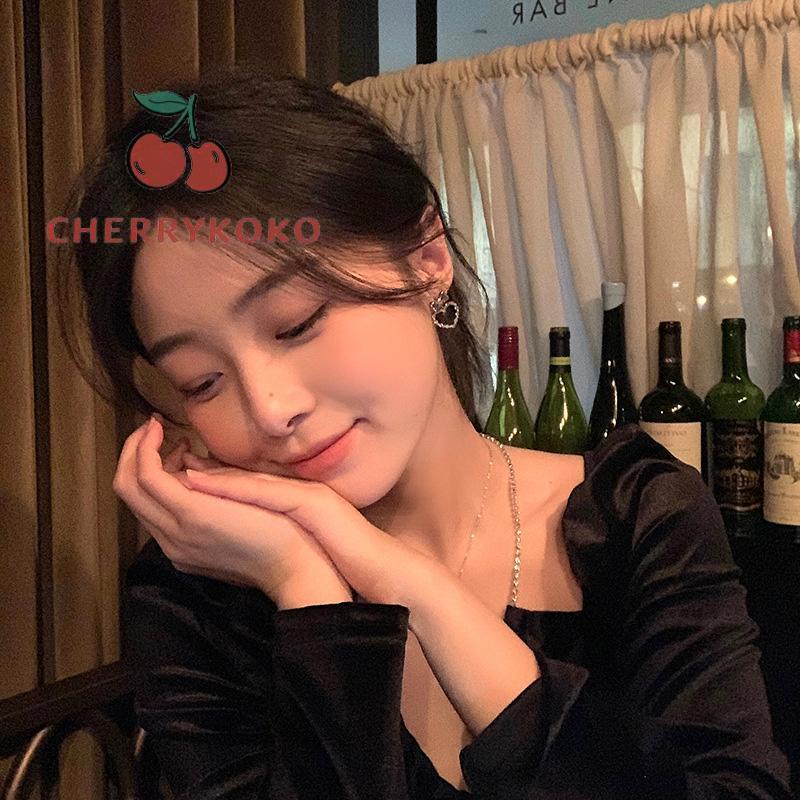 🍒🍒CHERRYKOKO Khuyên Tai Bạc Hình Trái Tim Phong Cách ins Phong Cách Mới Cho Nữ