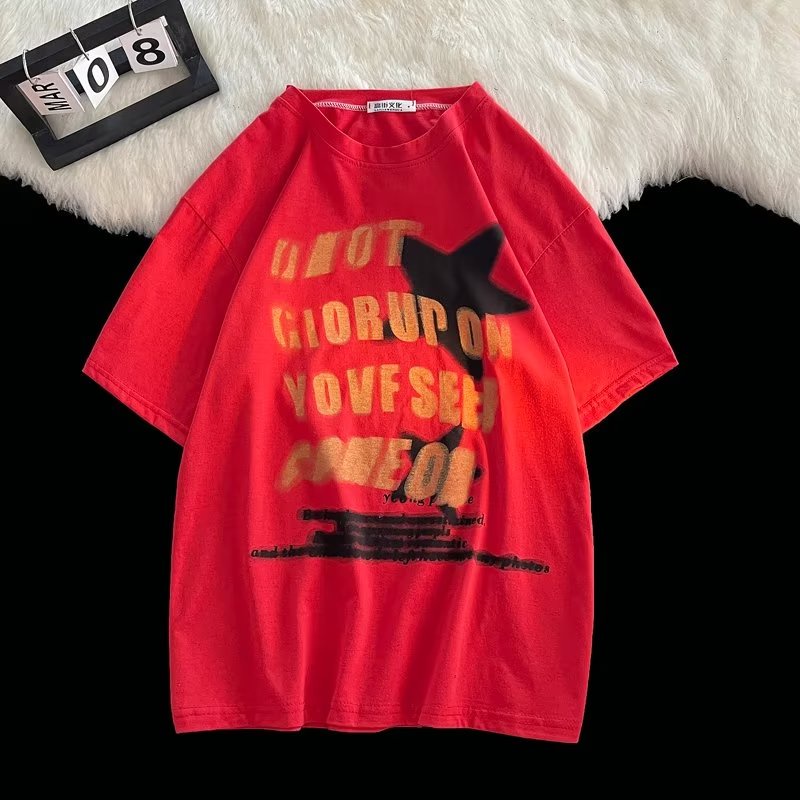 Áo Thun Ngắn Tay Dáng Rộng Thời Trang Âu Mỹ Retro Cá Tính Cho Nam