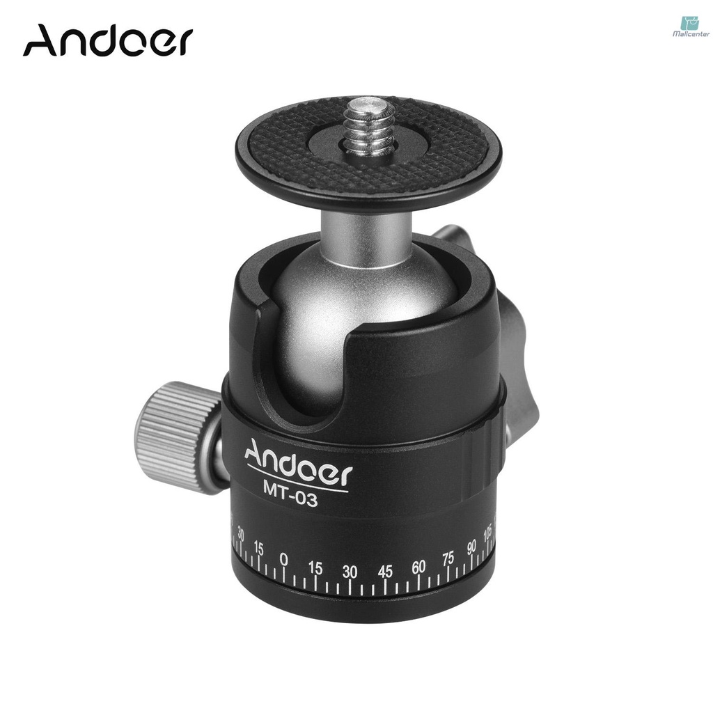 Andoer MT-03 Mini Ball Head DSLR ILDC Camera Tripod Monopd Mount Quick Release Aluminum Alloy Ballhead with U-Shaped Notch Max. Load Capacity 5KG / 11LB Photographing Accessories