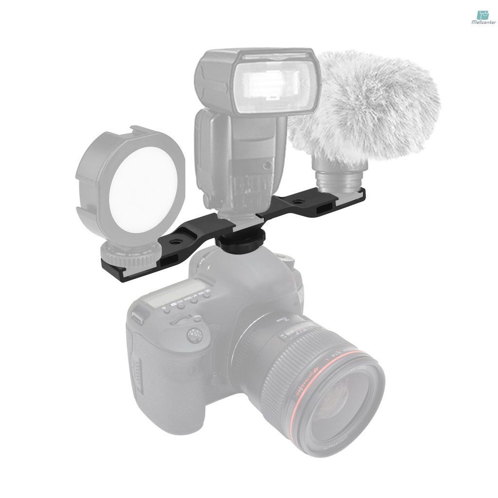 Metal Cold Shoe Mount Bracket with 3 Cold Shoe Mounting for Installing Microphone LED Video Light for Vlog Live Streaming Video Recording