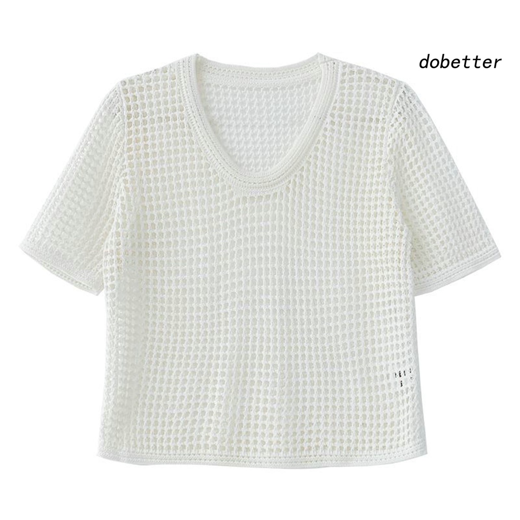 Áo Thun Dệt Kim Mỏng Tay Ngắn Cổ Tròn Màu Trơn Che Phủ Toàn Diện Chống Nắng Cho Nữ