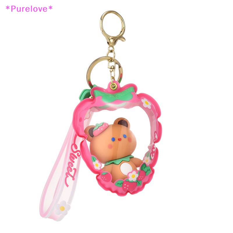 Móc Khóa Bơm Hơi Hình Thỏ Trắng Và Dâu Tây Dễ Thương Mới