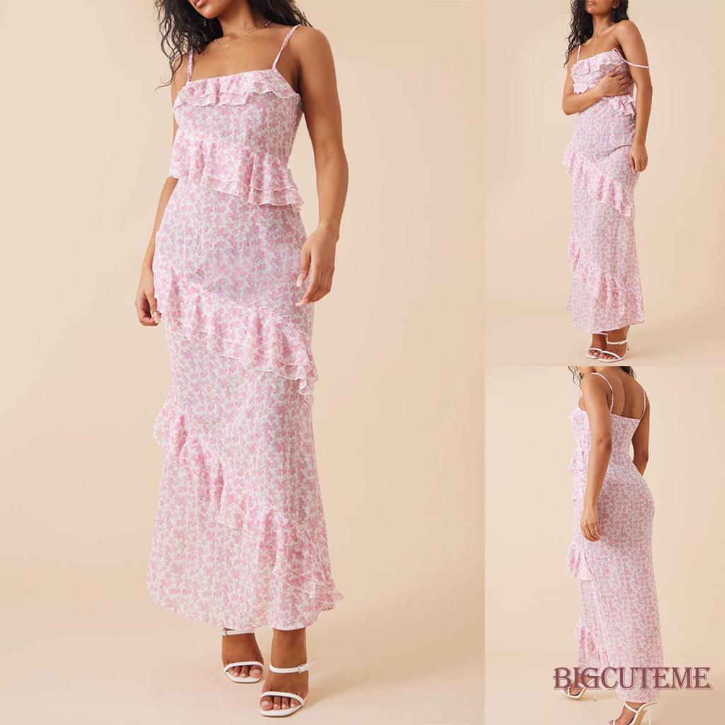 Đầm Hai Dây Dáng Dài In Hoa Thời Trang Mùa Hè Cho Nữ