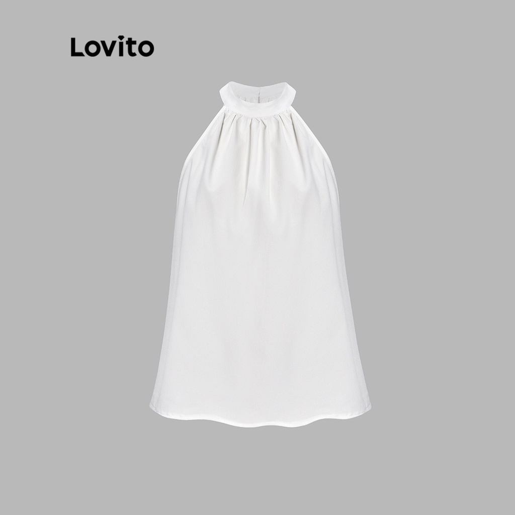 Áo Lovito màu trơn xếp ly phong cách thường ngày dành cho nữ L53AD016 (trắng)