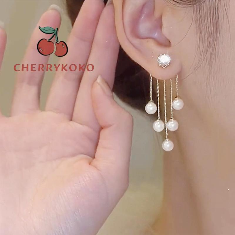 🍒🍒CHERRYKOKO Khuyên Tai Bạc 925 Đính Ngọc Trai Tua Rua Phong Cách Hàn Quốc Thời Trang