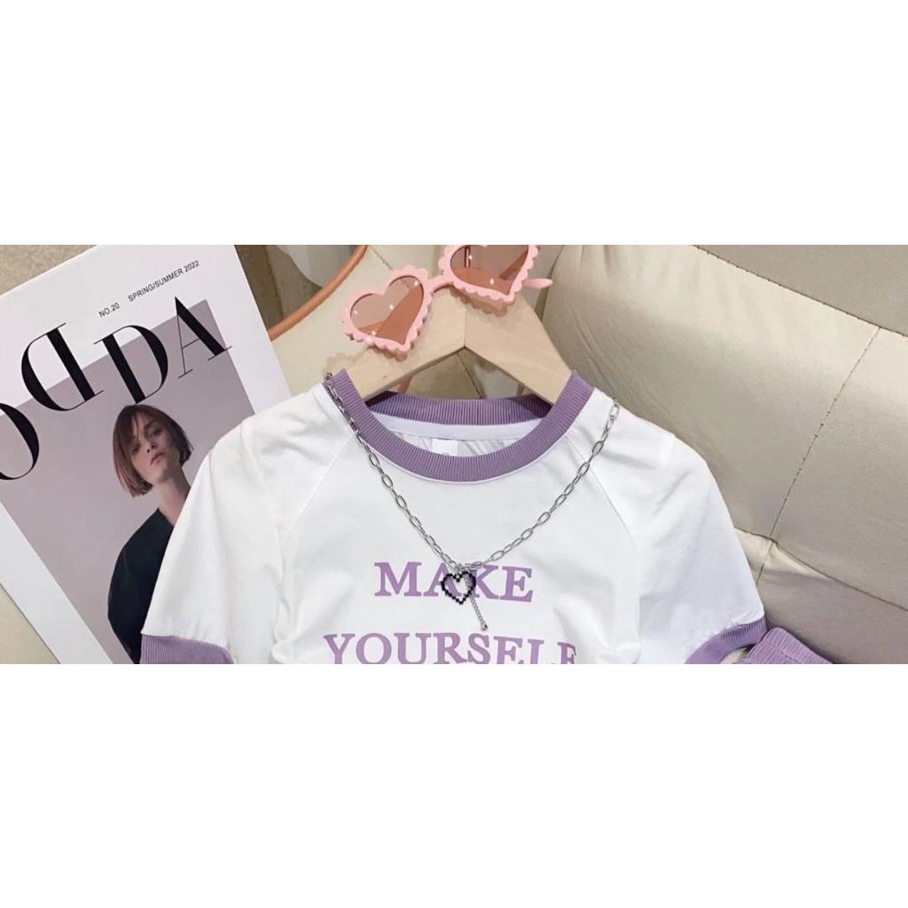 Set Áo Thun Tay Ngắn + Quần Dài Phong Cách Mùa Hè Mới Cho Bé Gái 3-5 - 8-10 - 12-13 Tuổi